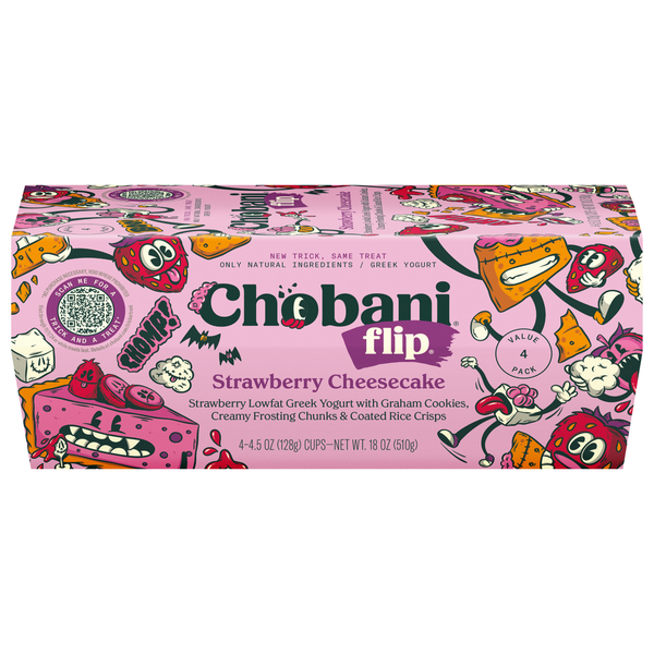 Chobani Yogurt, Strawberry Cheesecake, Greek, Lowfat, Value 4 Pack hero