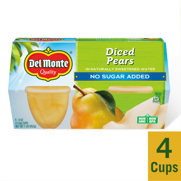 Fruit & Vegetable Snacks Del Monte Diced Pears in Water, No Sugar Added Fruit Cups hero