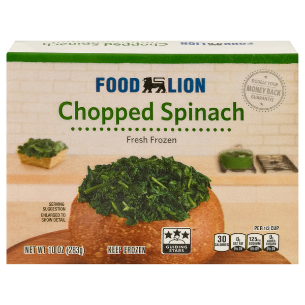 Vegetables, Vegan, & Vegetarian Food Lion Spinach, Fresh Frozen, Chopped, Bag hero