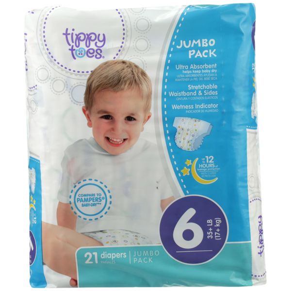 Diapers & Wipes Tippy Toes Jumbo Pack Diapers, 6 35+ Lb hero