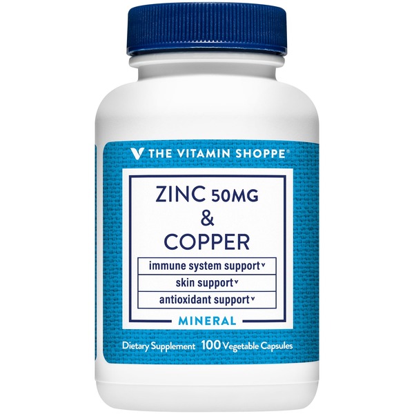 Calcium The Vitamin Shoppe 50mg Zinc & Copper Vegetarian Capsules hero