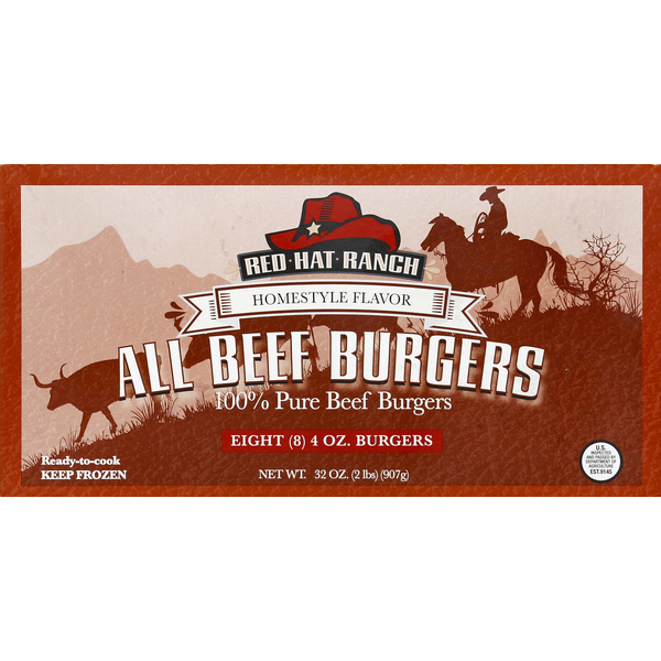 Frozen Meat & Seafood Red Hat Ranch Burgers, All Beef, Homestyle Flavor hero