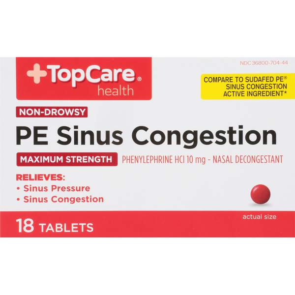 Cold, Flu & Allergy TopCare PE Sinus Congestion, Maximum Strength, 10 mg, Tablets, Non-Drowsy hero