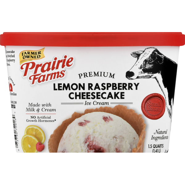 Frozen Dessert Prairie Farms Ice Cream, Premium, Lemon Raspberry Cheesecake hero