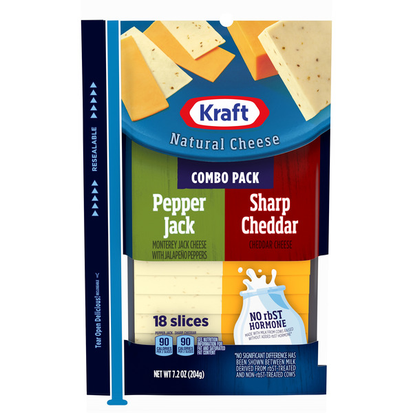 Packaged Cheese Kraft Pepper Jack & Sharp Cheddar Cheese Slice Combo Pack, 18 ct Pack hero