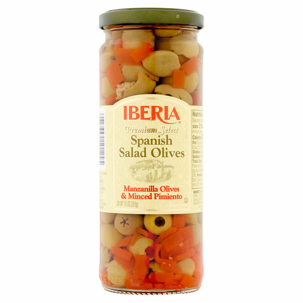 Pickles, Peppers & Olives Iberia Premium Select Manzanilla Olives & Minced Pimiento Spanish Salad Olives hero