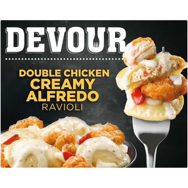 Frozen Meals DEVOUR Double Chicken Creamy Alfredo Ricotta Cheese Ravioli Frozen Meal hero