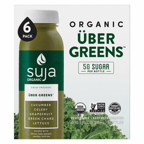 Refrigerated Suja Organic Organic Cold Pressed Uber Green Juice, 6 X 10.5 fl oz hero