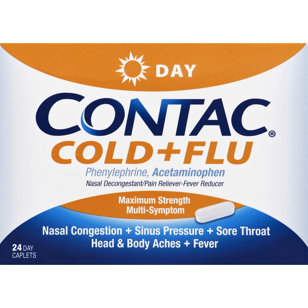 Cold, Flu & Allergy Contac Cold + Flu, Day, Multi-Symptom, Maximum Strength, Caplets hero