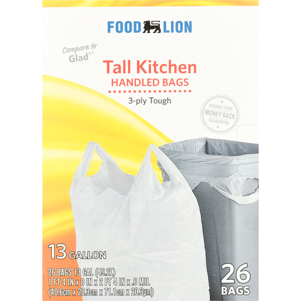 Trash Bags & Liners Food Lion Tall Kitchen Trash Bags With Handles 13 Gallon hero