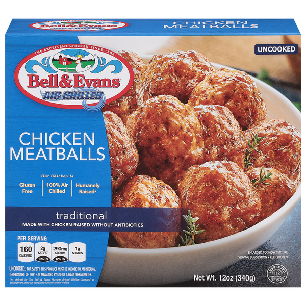 Frozen Meat & Seafood Bell & Evans Chicken Meatballs, Traditional hero