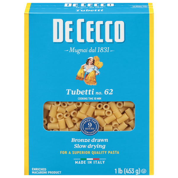 Dry Pasta De Cecco Tubetti, No. 62 hero