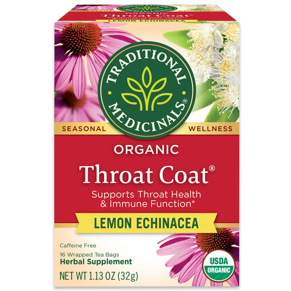 Tea and Lemonade Traditional Medicinals Organic Throat Coat Lemon Echinacea, Caffeine Free Herbal Tea hero