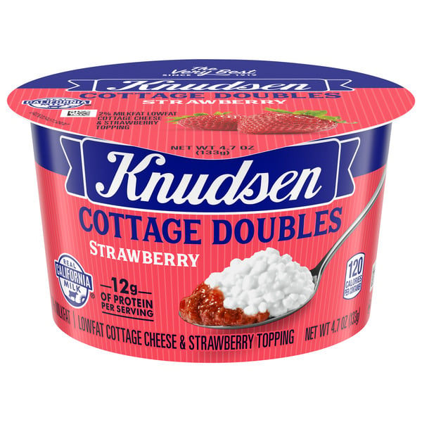 Packaged Cheese R.W. Knudsen Family Cottage Doubles Cottage Cheese & Strawberry Topping hero