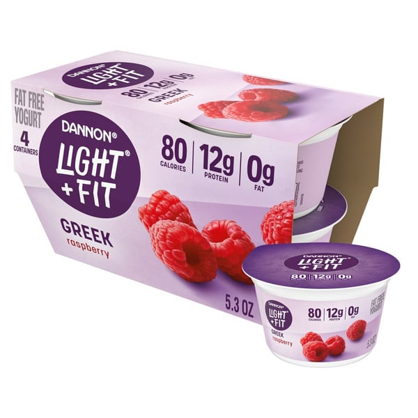 Yogurt Dannon Light + Fit Raspberry Greek Nonfat Yogurt Cups hero