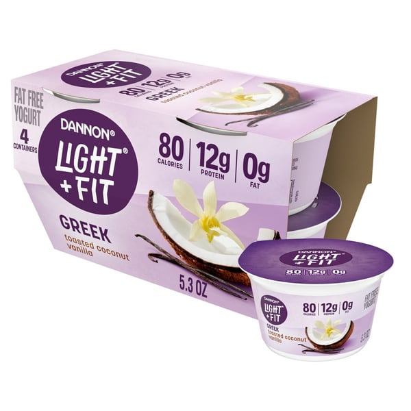 Yogurt Dannon Light + Fit Toasted Coconut Vanilla Greek Nonfat Yogurt Cups hero