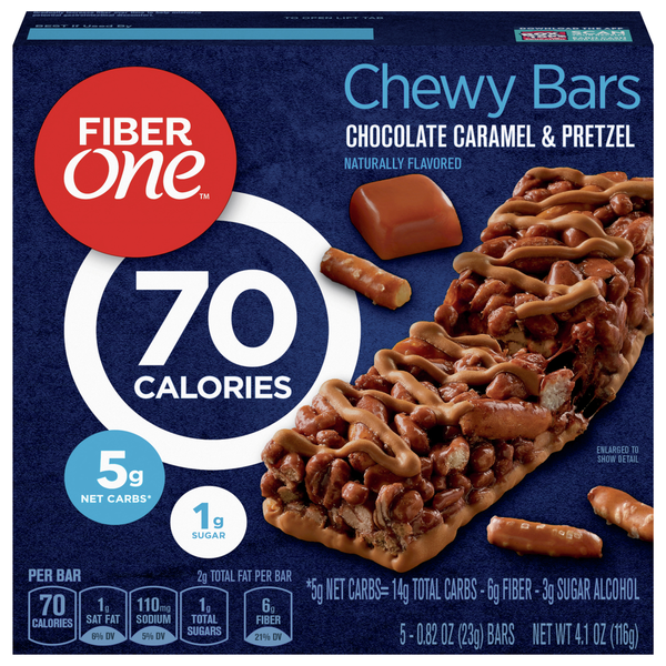 Breakfast Bars & Pastries Fiber One Chewy Bars, Chocolate Caramel & Pretzel hero