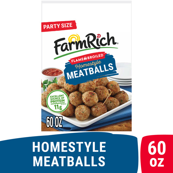 Frozen Appetizers & Sides Farm Rich Flame Broiled Homestyle Meatballs, Fully Cooked, High Protein hero