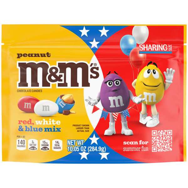 Candy & Chocolate M&M's Peanut Milk Chocolate Red White & Blue Summer Candy Sharing Size Resealable hero