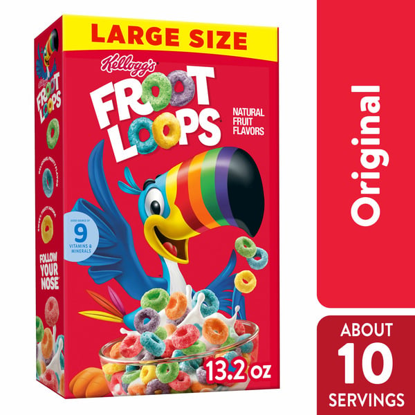 Cereal & Granola Kellogg Froot Loops Cold Breakfast Cereal, Fruit Flavored, Breakfast Snacks with Vitamin C, Original hero