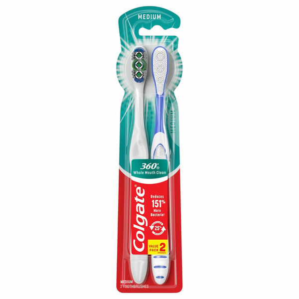 Oral Hygiene Colgate 360 Medium Toothbrushes with Tongue Cleaner hero