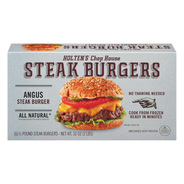 Frozen Meat & Seafood Holten's Chop House Steak Burgers Angus Beef hero