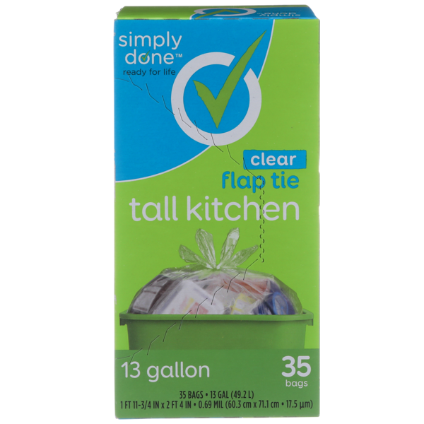 More Household Simply Done Flap Tie Tall Kitchen Bags, Clear hero