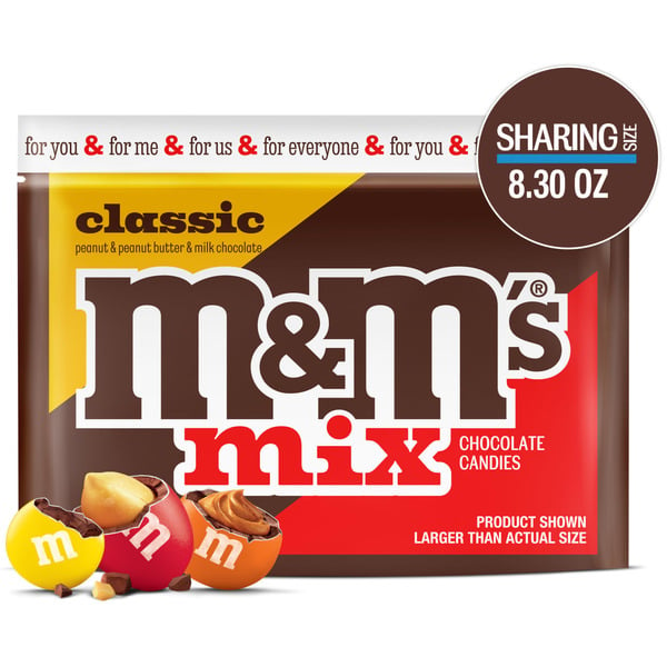 Chips & Pretzels M&M's Classic Mix of Peanut, Peanut Butter & Milk Chocolate Candy, Sharing Size hero