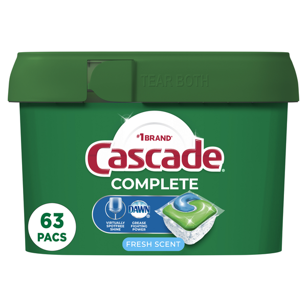 Cascade Complete Pods, ActionPacs Dishwasher Detergent, Fresh hero