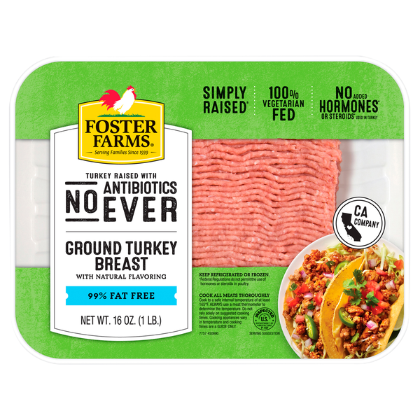 Poultry Foster Farms Fresh & Natural Simply Raised Ground Turkey Breast 99% Fat Free hero