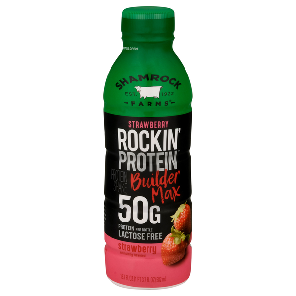 Protein & Meal Replacements Shamrock Farms Protein Shake, Strawberry, Rockin Protein hero