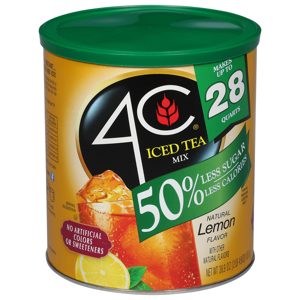 Tea 4C Foods Ice Tea Mix, 50% Less Sugar, Natural Lemon Flavor hero