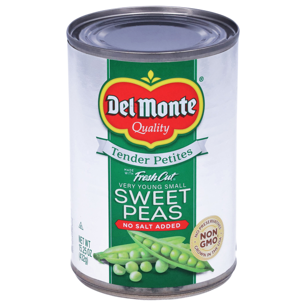 Canned & Jarred Vegetables Del Monte Sweet Peas, No Salt Added, Fresh Cut, Tender Petites hero