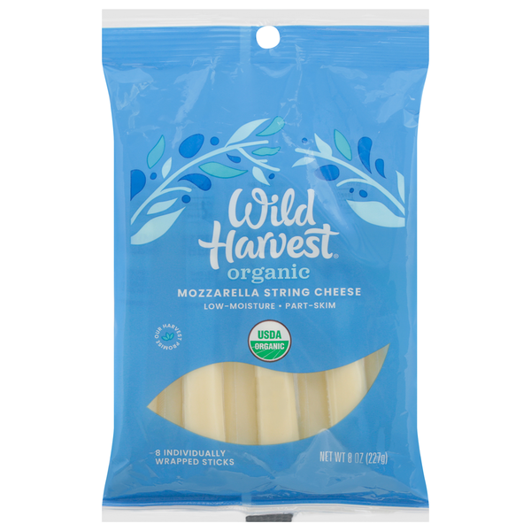 Specialty Cheeses Wild Harvest String Cheese, Organic, Part-Skim, Mozzarella, Low Mositure hero