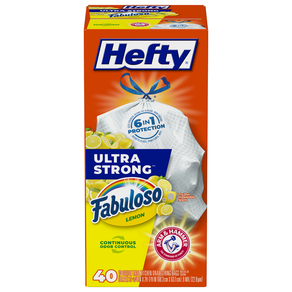 Trash Bags & Liners Hefty Tall Kitchen Bags, Drawstring, Fabuloso Lemon, 13 Gallon hero