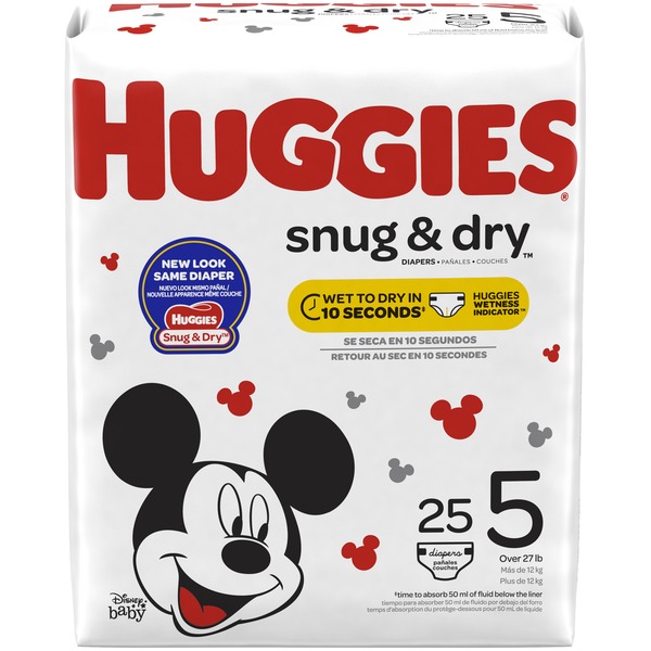 Diapers & Wipes Huggies Snug & Dry Baby Diapers, Size 5 (Fits 27+ lb.), 25 Count, Jumbo Pack (Packaging May Vary) hero