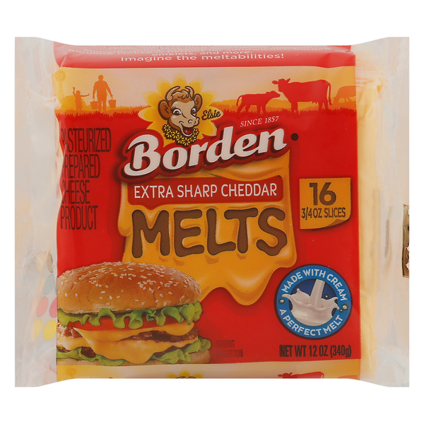 Packaged Cheese Borden Cheese Melts, Extra Sharp Cheddar, Slices hero