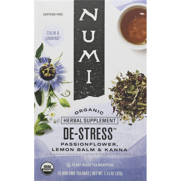 Numi Herbal Tea, Organic, De-Stress, Bags hero