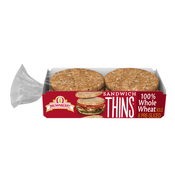 Bread Brownberry Sandwich Thins, 6 count, Whole Wheat Pre-sliced Rolls hero