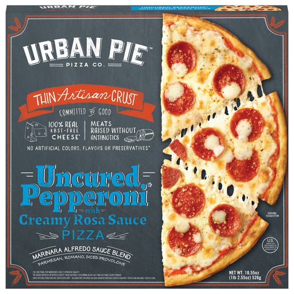 Frozen Pizza Urban Pie Pizza Co. Pizza, Thin Artisan Crust, Uncured Pepperoni hero