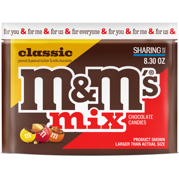 Chips & Pretzels M&M's Classic Mix of Peanut Peanut Butter & Milk Chocolate Candy Sharing Size hero