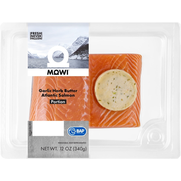 Packaged Seafood Mowi Garlic Herb Butter Atlantic Salmon hero