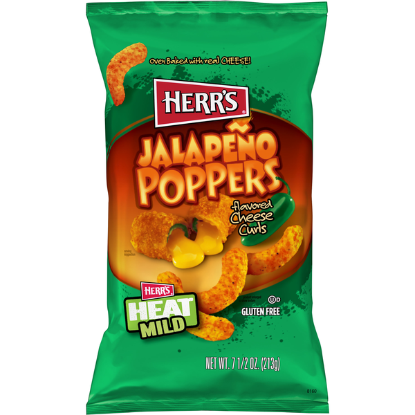 Specialty Cheeses Herr's Cheese Curls, Jalapeno Poppers, Mild hero