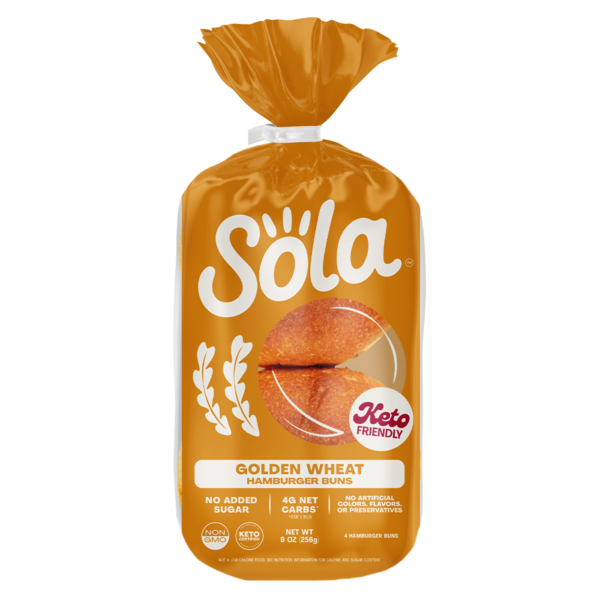 Buns & Rolls SOLA Non GMO, Keto Certified Hamburger Buns, Golden Wheat hero