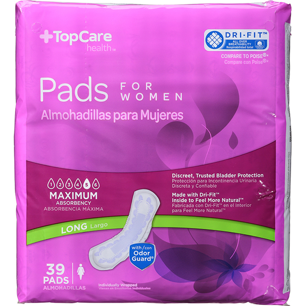 Feminine Care TopCare Pads, for Women, Long, Maximum hero