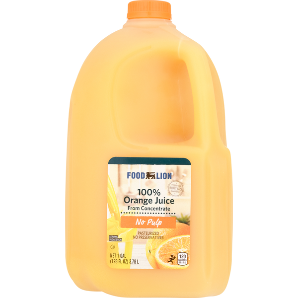 Refrigerated Juice, Coffee, & Tea Food Lion 100% Juice, Orange, No Pulp hero