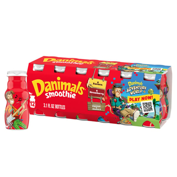 Yogurt Danimals Strawberry Explosion and Banana Split Dairy Drink Multi-Pack Smoothie Bottles hero