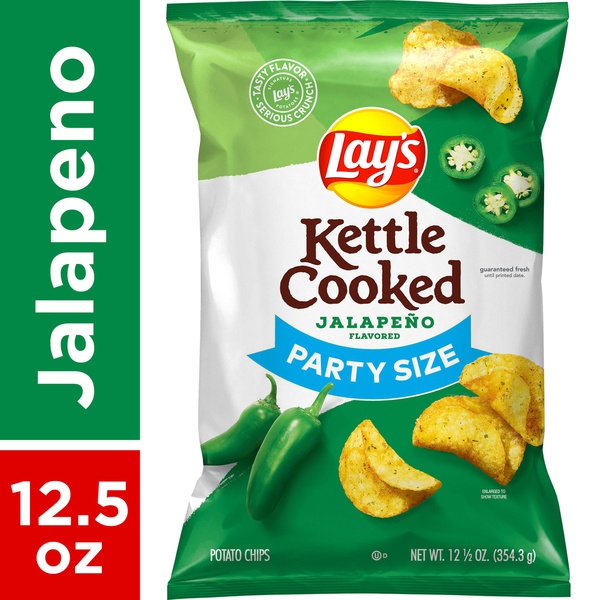 Chips & Pretzels Lay's Kettle Cooked Potato Chips Jalapeno Flavored hero