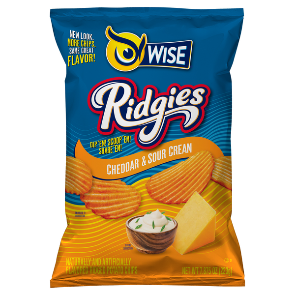 Chips & Pretzels Wise Potato Chips, Flavored Ridged, Cheddar & Sour Cream hero