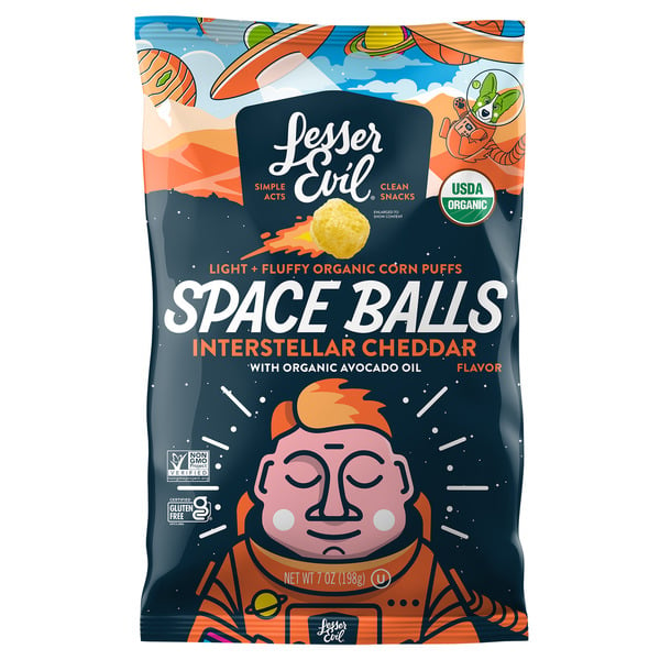 LesserEvil Space Balls, Interstellar Cheddar Puffed Snacks hero